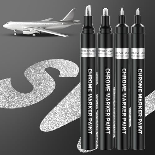 HXDZFX Metallic Stifte Set - Metallic Chrom Marker, Wasserfest Steine bemalen stifte, Glänzender Permanenter Flüssiger Acrylstifte für Holz, Harzmalerei, Modellieren, Bastel, Glass - Silber 4 PCS HXDZFX Metallic Stifte Set - Metallic Chrom Marker, Wasserfest Steine bemalen stifte, Glänzender Permanenter Flüssiger Acrylstifte für Holz, Harzmalerei, Modellieren, Bastel, Glass - Silber 4 PCS von HXDZFX