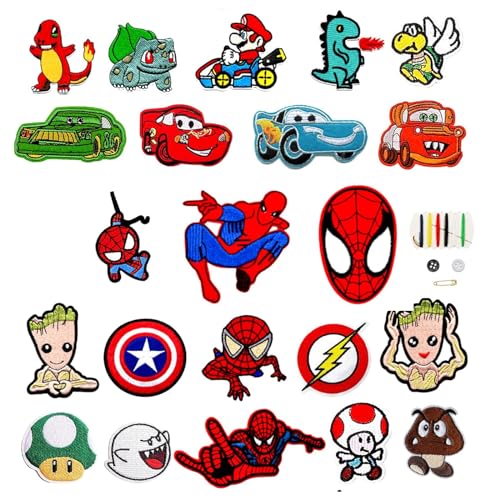 22Pcs Flicken zum Aufbügeln Kinder Cartoon Bestickte Aufnäher Patches Textilien Bügelflicken Bügelbilder für DIY Kleidung Rucksäcke Jeans T-shirt von HXHWKEN