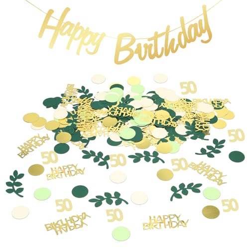 HXJDAM 300 Stück Konfetti Geburtstag deco Gold Grün 1 Stück gold Happy birthday Banner Streudeko Geburtstag Tischdeko Geburtstag Gold Grün konfetti 50 geburtstag Deko Geburtstag für Geburtstag Party von HXJDAM