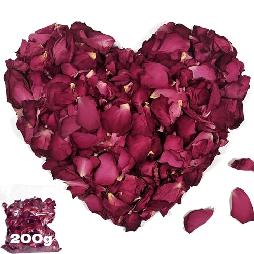 HXJDAM Getrocknete Rosenblätter 200g, Blütenblätter Hochzeit, Blütenkonfetti Hochzeit, 100% Natürliche Getrocknete Rosenblüten für für Hochzeit Konfetti Fußbad Körperbad Spa Geburtstagsantragsfeiern. von HXJDAM