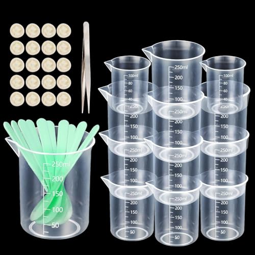 Messbecher Set, 8 Stück 250 ml und 2 Stück 100 ml Mischbecher mit Rührstäbe, Spitze Pinzetten und Fingerlinge, Epoxidharz Plastik Messbecher mit Maßstab Mark für Basteln,Gießformen, Schmuck Machen Messbecher Set, 8 Stück 250 ml und 2 Stück 100 ml Mischbecher mit Rührstäbe, Spitze Pinzetten und Fingerlinge, Epoxidharz Plastik Messbecher mit Maßstab Mark für Basteln,Gießformen, Schmuck Machen von HXJDAM