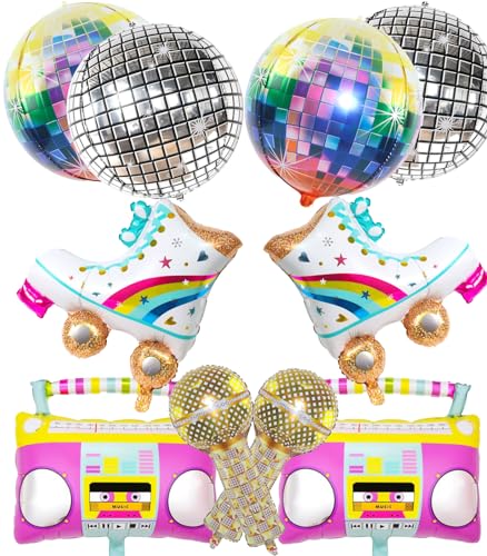 HXJFGDM Folienballon Disco - 90er Jahre Disco Party Deko,22 Zoll Riesige 4D Folienballon, Radio Mikrofon Regenbogen Rollschuh Luftballon,70er 80er party deko für Disco Hip Hop Mottoparty (90er deko) von HXJFGDM