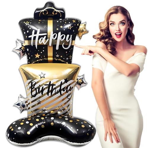 HXJFGDM XXL Stehend Folienballon Geburtstag, 180cm Happy Birthday Ballon Schwarz Gold - Helium Ballons Geburtstag Deko mit Geschenkverpackung, Doppelschicht Design für Party Hochzeit Silvester HXJFGDM XXL Stehend Folienballon Geburtstag, 180cm Happy Birthday Ballon Schwarz Gold - Helium Ballons Geburtstag Deko mit Geschenkverpackung, Doppelschicht Design für Party Hochzeit Silvester von HXJFGDM