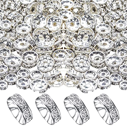 400 Stück 8 mm glitzernde Kristall-Abstandshalter-Perlen, versilberte Rondelle-Abstandshalter-Perlen, Kristall-Strasssteine, lose Perlen für Schmuck, Armbänder, Handwerk 400 Stück 8 mm glitzernde Kristall-Abstandshalter-Perlen, versilberte Rondelle-Abstandshalter-Perlen, Kristall-Strasssteine, lose Perlen für Schmuck, Armbänder, Handwerk von HXLJHALG
