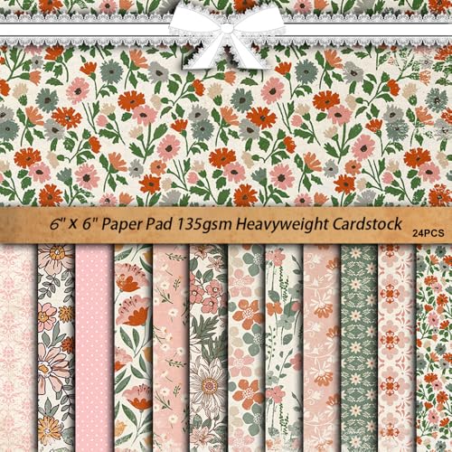 HXMIN Dekoratives Papier, 135 g/m², 15,2 cm, quadratisch, Blumenmuster, Scrapbook-Papier für Geschenkverpackungen, Kartenherstellung, Fotoalben (Rosa-Grün) von HXMIN