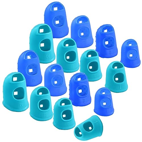 16 Stück Fingerspitzen Fingerpads, 4 Größen, Silikon Fingerhüte, Fingerspitzengriffe, Fingerschutz Pads Abdeckung für Geldzählen, Papiersortieren, Nähen, Stricken, Gitarrenspielen (blau, himmelblau) 16 Stück Fingerspitzen Fingerpads, 4 Größen, Silikon Fingerhüte, Fingerspitzengriffe, Fingerschutz Pads Abdeckung für Geldzählen, Papiersortieren, Nähen, Stricken, Gitarrenspielen (blau, himmelblau) von HXMJIED