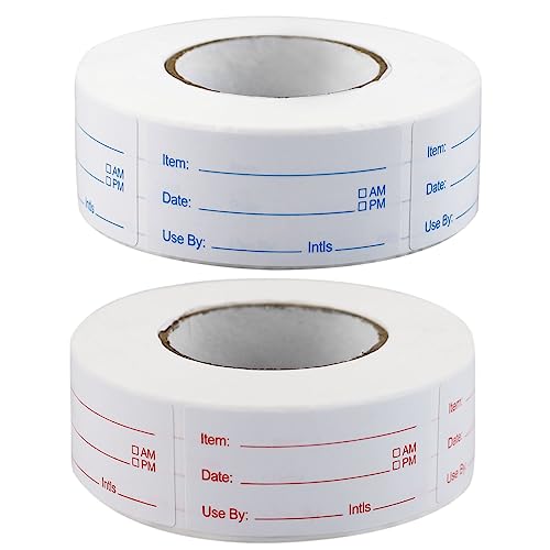 2 Rollen Lebensmittelaufkleber, 5 x 2,7 cm Gefrierschrank-Lebensmitteletiketten, rote und blaue Datumsetiketten für Lebensmittel, selbstklebende Lebensmittelaufkleber, abnehmbare Etiketten, zur von HXMJIED