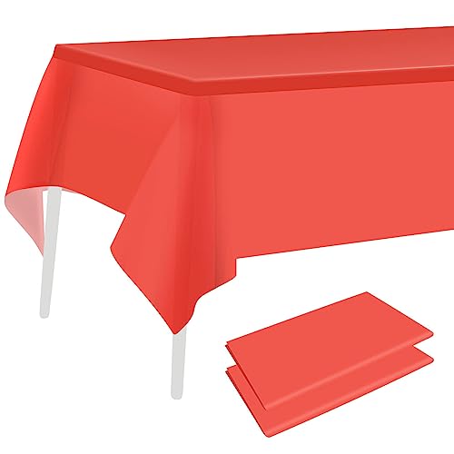 2 Stück rote Kunststoff-Tischdecke, 137 x 274 cm, Party-Tischdecke, rechteckige Einweg-Tischdecke, abwischbare rote Tischdecke für drinnen oder draußen, Picknick, Babyparty, Hochzeit, Weihnachten, von HXMJIED