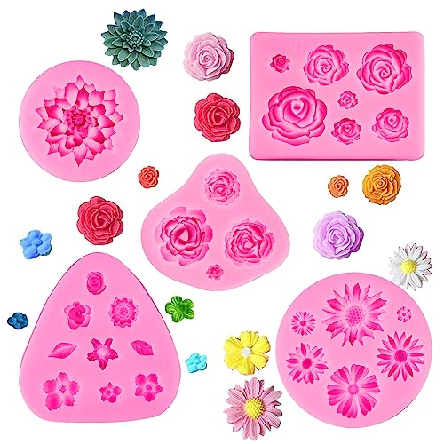 HXMJIED 5 Pcs Silikon Blumenformset, 3D Rosenform Fondant Blumenform Schokolade Icing Blumenform Cake Decorating Baking Soap Candy Jelly Sugar Craft Rosa HXMJIED 5 Pcs Silikon Blumenformset, 3D Rosenform Fondant Blumenform Schokolade Icing Blumenform Cake Decorating Baking Soap Candy Jelly Sugar Craft Rosa von HXMJIED