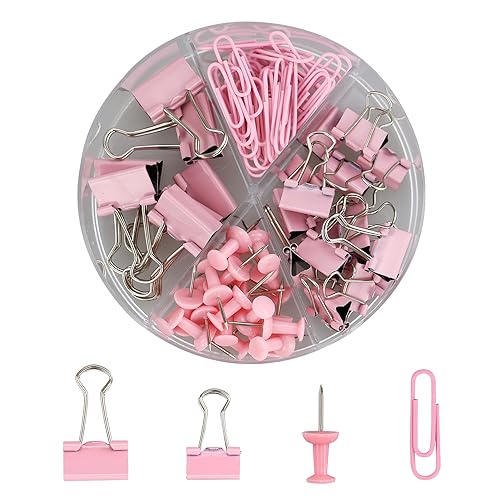 72-teiliges Binderklammern-Set, rosa, 4-in-1, runde Box, Bürobedarf, Set mit 20 Reißzwecken, 30 Büroklammern, 15 kleinen Blinder-Clips, 7 großen Blinder-Clips, Bürobedarfsset, Büroklammern 72-teiliges Binderklammern-Set, rosa, 4-in-1, runde Box, Bürobedarf, Set mit 20 Reißzwecken, 30 Büroklammern, 15 kleinen Blinder-Clips, 7 großen Blinder-Clips, Bürobedarfsset, Büroklammern von HXMJIED