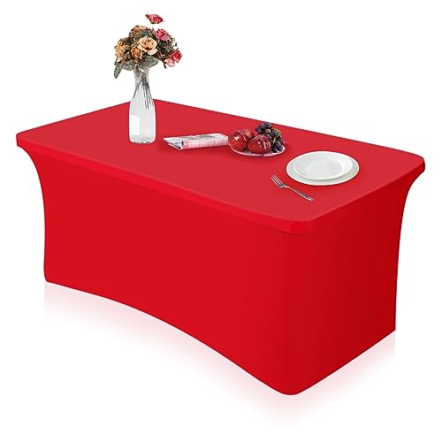 HXMJIED 1,8 m Tischdecke, rot, dehnbare Tischdecke, angepasste Spandex-Tischdecken, rechteckige Terrassentischabdeckung, waschbare Tischdecke, Outdoor-Tischdecke, Stretch-Tischdecke für 1,8 m von HXMJIED