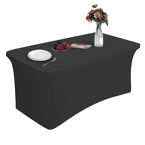 HXMJIED Elastische Tischdecke, 183 x 76 x 76 cm, schwarz, dehnbare Tischdecke für rechteckige Tische, angepasste Spandex-Klapptischdecke für Heimdekoration von HXMJIED