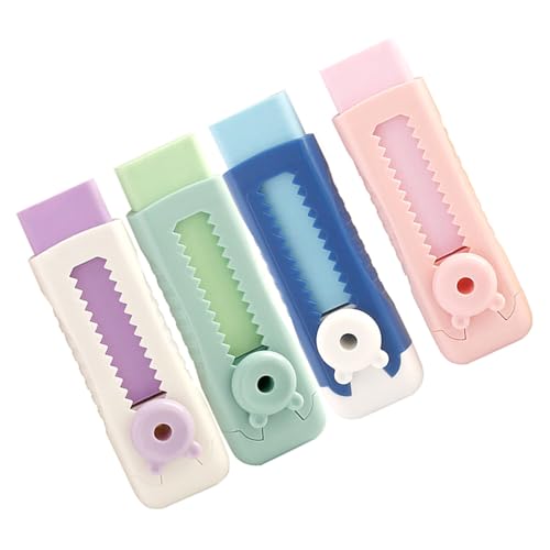 4 x einziehbare Radiergummis, nachfüllbar, bunt, mit einziehbarer Hülle, einfaches Löschen, Kunstradierer zum Schreiben, Zeichnen, Push-Pull-Radiergummi-Set von HXNH