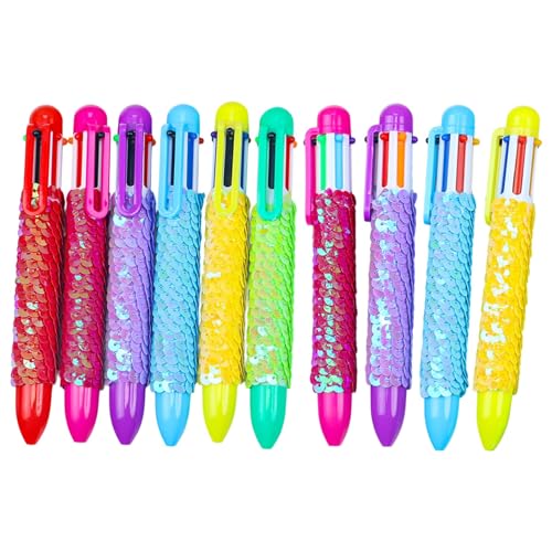 HXNH 10 Stück 6 Farben Pailletten Kugelschreiber 1,0 mm Shuttle Pen Mehrfarbiger einziehbarer Kugelschreiber für Schüler Shuttle Pailletten Mehrfarbig von HXNH