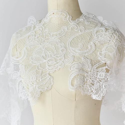 HXSCOO 1 Yard Französische Spitze Weiß &Schwarzer Spitzenbesatz, Mesh-Stoff, Basteln, Nähen for Hochzeiten, Dekoration, 28 cm breit (Color : Weiß) von HXSCOO