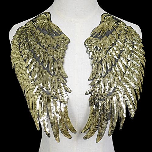HXSCOO 1 Paar Flügel Pailletten Dreamy Aufnäher for Aufbügeln, bestickte Abzeichen for Kleidung, DIY Applikationen, Basteldekor, 33,5 x 32 cm (Color : Gold) von HXSCOO