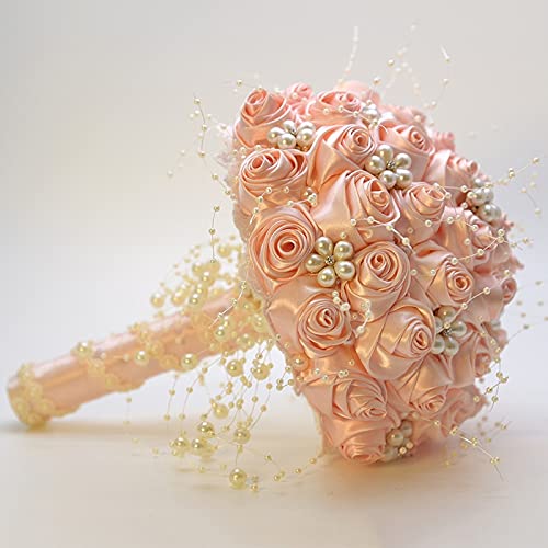 HXSCOO Band Blumen Atemberaubende Perlen Perlen Brautstrauß Brautjungfer Hochzeitssträuße (Color : Lotus Root) von HXSCOO