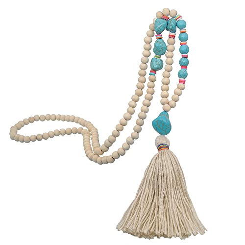 HXSCOO Holzperlen Quaste Lange Halskette Damen Bohemian Sommer Strand Kleider Accessoire Mode Pullover Kette Muttertagsgeschenk (Color : N2349-Y04) von HXSCOO