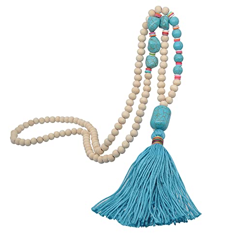 HXSCOO Holzperlen Quaste Lange Halskette Damen Bohemian Sommer Strand Kleider Accessoire Mode Pullover Kette Muttertagsgeschenk (Color : N2350) von HXSCOO