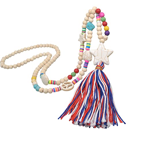 HXSCOO Holzperlen Quaste Lange Halskette Damen Bohemian Sommer Strand Kleider Accessoire Mode Pullover Kette Muttertagsgeschenk (Color : N2351) von HXSCOO