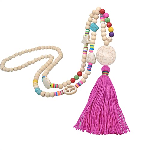 HXSCOO Holzperlen Quaste Lange Halskette Damen Bohemian Sommer Strand Kleider Accessoire Mode Pullover Kette Muttertagsgeschenk (Color : N2354) von HXSCOO