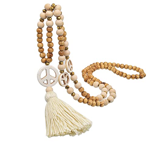 HXSCOO Holzperlen Quaste Lange Halskette Damen Bohemian Sommer Strand Kleider Accessoire Mode Pullover Kette Muttertagsgeschenk (Color : N2368) von HXSCOO