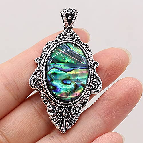 HXSCOO Naturstein-Amethyst-Cabochon-Oval-Perlen-Anhänger, Vintage-Legierung, Abalone-Muschel-Charms for Schmuckherstellung, DIY-Halskette, feines Geschenk (Color : Abalone Shell) von HXSCOO