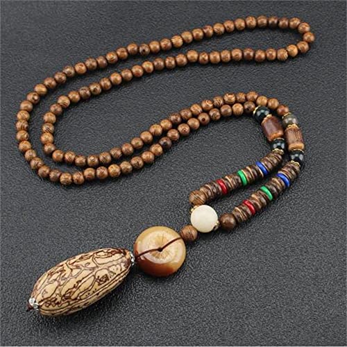 HXSCOO Unisex handgemachte Nepal Halskette Holzperlen buddhistische Mala Perlen Anhänger Halskette ethnische Holzperle Lange Schmuck Geschenk (Color : Style 1) von HXSCOO