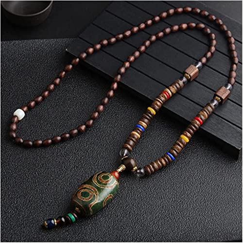 HXSCOO Vintage handgemachte Nepal Halskette buddhistische Mala Holzperlen Anhänger Halskette ethnische Horn Fisch Lange Aussage Schmuck (Size : Style3) von HXSCOO