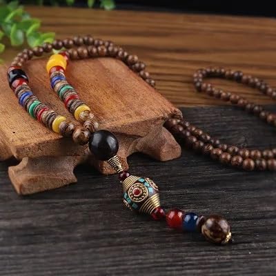 Vintage Nepal Langer buddhistischer Mala Holzperlen Anhänger & Halskette Ethno-Boho-Buddha-Glücksschmuck for Damen und Herren (Color : Style11) von HXSCOO