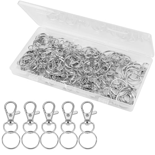 Schlüsselring Edelstahl Klein 100 Stück Karabiner Schlüsselanhänger Basteln Selber Machen Ringe Karabinerhaken mit Drehgelenk(Silber) von HXSEMAYIG