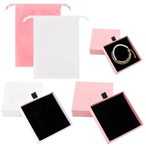 HXSYKJDM 2 Set Schmuck Geschenkbox, Schmuckschatulle mit Aufbewahrungstasche, Schmuckbox Karton Mit Samt Schwammmatte für Armband Halskette HXSYKJDM 2 Set Schmuck Geschenkbox, Schmuckschatulle mit Aufbewahrungstasche, Schmuckbox Karton Mit Samt Schwammmatte für Armband Halskette von HXSYKJDM