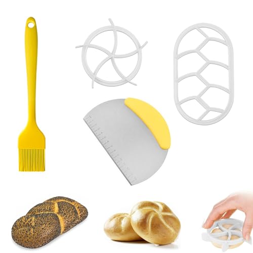 HXSYKJDM 4 Stück Brötchenstempel Set, Brotpresse, Brotstempel mit Dough Scrape und Teigschaber, Semmeldrücker für Selberschneiden von Brot von HXSYKJDM