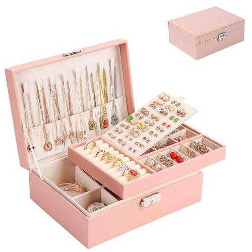 Schmuckkästchen 2 Ebenen, Schmuckaufbewahrung, Schmuckbox Schmuckkasten für Ringe, Schmuckschatulle Damen, Schmuck Organizer Reise Schmuckkästchen Abnehmbares für Ringe, Ohrringe, Halsketten (Rosa) Schmuckkästchen 2 Ebenen, Schmuckaufbewahrung, Schmuckbox Schmuckkasten für Ringe, Schmuckschatulle Damen, Schmuck Organizer Reise Schmuckkästchen Abnehmbares für Ringe, Ohrringe, Halsketten (Rosa) von HXSZHOI