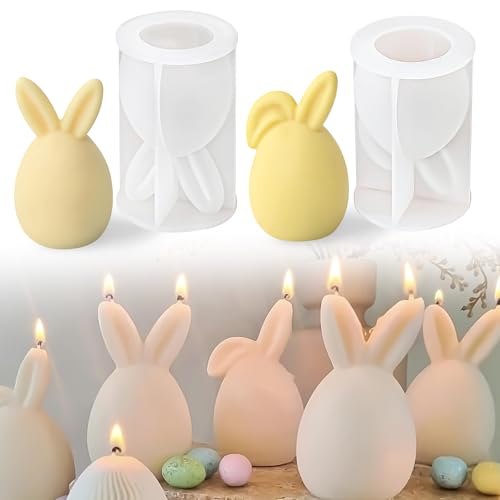2 Stück Silikonform Ostern, Silikonformen Gießformen Ostern Kaninchen 3D Osterhase Gießformen Ostereier Kerzenformen Seifenform, für Kerzenherstellung Osterdeko Handwerk (A) von HXUING