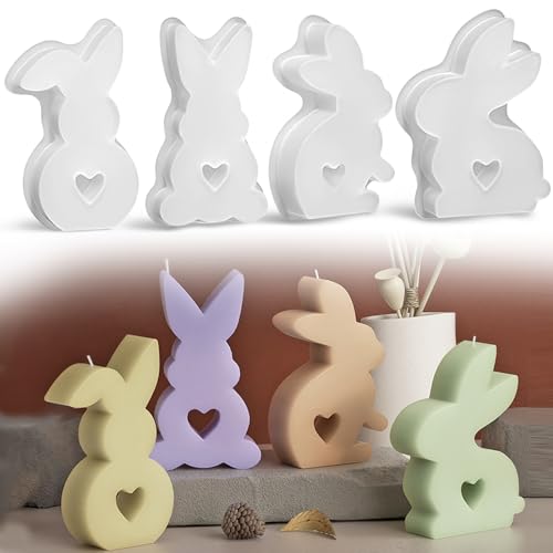4 Stück Silikonform Ostern, Silikonformen Gießformen Ostern Kaninchen 3D Osterhase Silikonform Gießformen Kerzenformen Seifenform, für Kerzenherstellung Osterdeko Handwerk (B) von HXUING