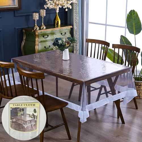 Durchsichtige Tischdecke, 180 x 140cm Tischdecke Transparent Tischfolie Fettdicht Tischschutzfolie Wasserdicht Abwaschbar PVC Folie, für Wohnzimmer, Esszimmer, Balkon, Garten von HXUING