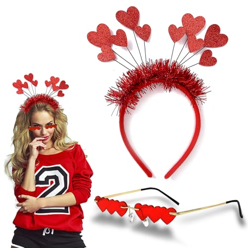 HXUING Herz Stirnband Glitzer mit Herz Form Brille, Herzherzige Haarreifen Herz Haarreif Rot Pailletten Herz Stirnband Partybrille Haarbänder, Haarschmuck für Valentinstag Hochzeit Karneval HXUING Herz Stirnband Glitzer mit Herz Form Brille, Herzherzige Haarreifen Herz Haarreif Rot Pailletten Herz Stirnband Partybrille Haarbänder, Haarschmuck für Valentinstag Hochzeit Karneval von HXUING
