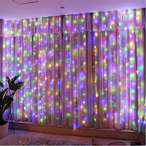 HXWEIYE 300LED Mehrfarbig Lichtervorhang, 3mx3m Lichterkettenvorhang USB 8 Modi LED Lichterkette mit 12 Haken Fernbedienung Timer verstellbare Helligkeit für Weihnachten Party Innen und außen Deko HXWEIYE 300LED Mehrfarbig Lichtervorhang, 3mx3m Lichterkettenvorhang USB 8 Modi LED Lichterkette mit 12 Haken Fernbedienung Timer verstellbare Helligkeit für Weihnachten Party Innen und außen Deko von HXWEIYE
