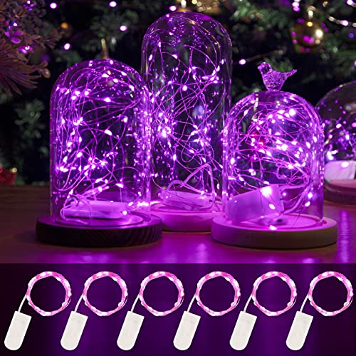 6 Stück LED Lichterkette Batterie Betriebe, 2M 20LEDs Rosa Mini Lichterketten Silber Kupferdraht Batteriebetrieb, LED Beleuchtung Batteriebetrieben Deko für Flasche, Urlaub,Weihnachten Deko von HXWEIYE