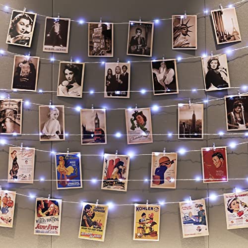 HXWEIYE 100 LEDs, weiße Foto-Clips, Lichterkette mit 52 Foto-Clips, 50 Buchstaben und 10 Haken an der Wand, Timer und 8 Modi, USB-Bild-Hängeleuchten für Schlafzimmer, Party, Hochzeit von HXWEIYE