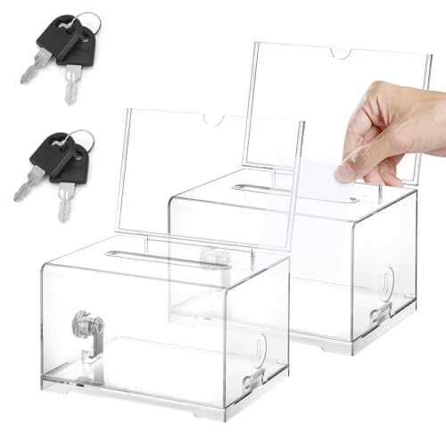 Acrylspendenbox, 2 Stück Acrylspendenbox Abschließbare, Empfohlene Box, Spardose Transparent mit Schloss und Schlüssel, für Abstimmungen, Gewinnspiele, Wettbewerbe, Visitenkarten Acrylspendenbox, 2 Stück Acrylspendenbox Abschließbare, Empfohlene Box, Spardose Transparent mit Schloss und Schlüssel, für Abstimmungen, Gewinnspiele, Wettbewerbe, Visitenkarten von HXXWEUS