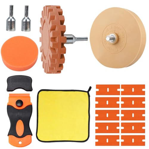 Folienradierer, Aufkleber Radiergummi Set, Folienradierer mit Adapter, Radierscheibe, Radierer Aufkleber Entferner, Schaber Kunststoff mit 10 Kunststoffklinge, Für selbstklebende Rückstände auf Autos Folienradierer, Aufkleber Radiergummi Set, Folienradierer mit Adapter, Radierscheibe, Radierer Aufkleber Entferner, Schaber Kunststoff mit 10 Kunststoffklinge, Für selbstklebende Rückstände auf Autos von HXXWEUS