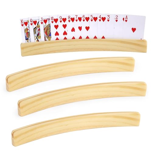Kartenhalter Spielkarten, 4 Stück Kartenhalter Spielkarten Holz, 33cm Multifunktional Kartenhalter, Freisprech Holz Spielkartenhalter, Befreien Sie Ihre Hände, für Erwachsene und Senioren von HXXWEUS