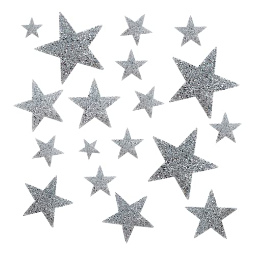 LOREC 18 Stück Sterne zum Aufbügeln Silber Aufbügler Strass Bügelbilder Glitzer 2/4/6/8cm Patches Aufnäher Strass Applikation Zum Aufbügeln für DIY, Kleidung, Rucksack, Hut, Jeans, Taschen, Schuhe von Hy-Store