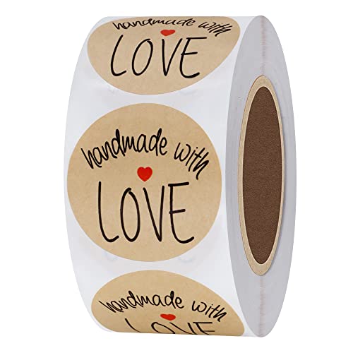 Hylabelest 3,8 cm „Handmade with Love“ (Handgemacht mit Liebe) -Aufkleber in schwarzer Schrift, insgesamt 500 Aufkleber pro Rolle 1 Roll von HYBSK