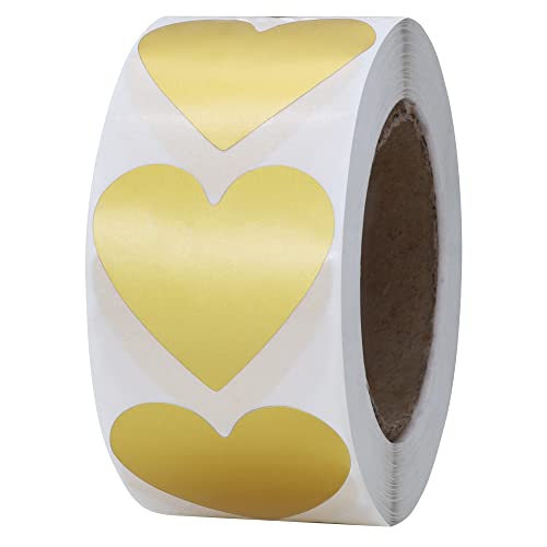 Hylabelest Goldetiketten, Herz-Motiv, 30 mm, natürliche Papieraufkleber, selbstklebend, 500 Aufkleber pro Rolle 1 Roll gold von HYBSK