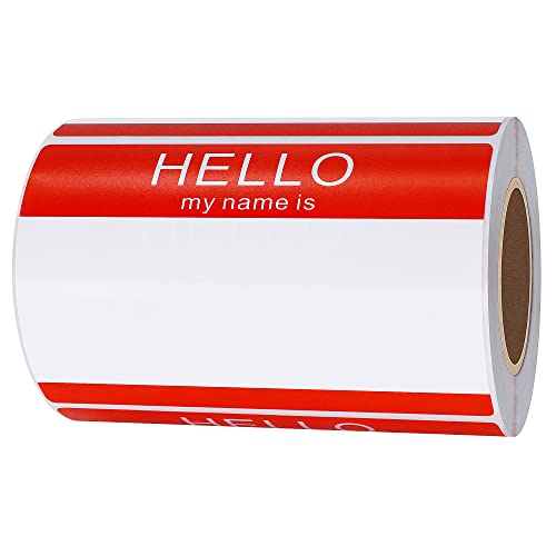 Hybsk Namensschild-Aufkleber mit Aufschrift "Hello My Name is Blue", 8,9 x 7,5 cm, insgesamt 200 Etiketten pro Rolle, Rot Hybsk Namensschild-Aufkleber mit Aufschrift "Hello My Name is Blue", 8,9 x 7,5 cm, insgesamt 200 Etiketten pro Rolle, Rot von HYBSK