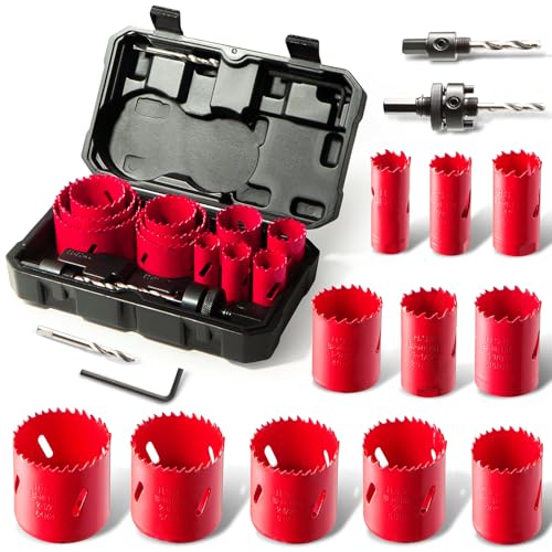 Bi-Metall Lochsäge Set, HYCHIKA 17tlg Lochbohrer Ø20mm-68mm, Maximale Schnitttiefe 40mm, Ideal zum Bohren von Weichmetall, Holz, PVC-Platte und Kunststoffplatte von HYCHIKA BETTER TOOLS FOR BETTER LIFE