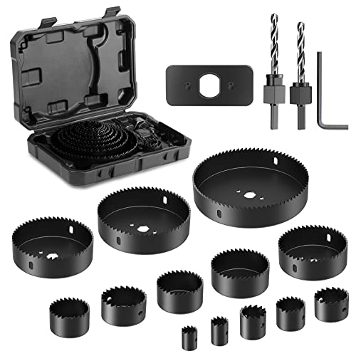 HYCHIKA Lochsäge Set, 19tlg Lochsägen Set, 13 Ø19mm-127mm Lochsäge, 2 Schraubenschlüssel, 2 Bohreinsätze, 1 Schraubendreher, ideal lochbohrer zum dünnes Holzbrett, PVC, Kunststoffplatte von HYCHIKA BETTER TOOLS FOR BETTER LIFE